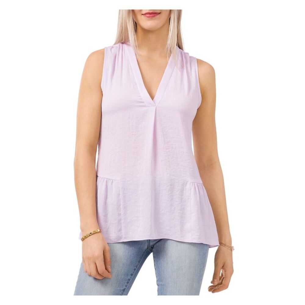 VINCE CAMUTO Womens Purple Ruffled Pleated Tank Sleeveless V Neck Peplum Top XS